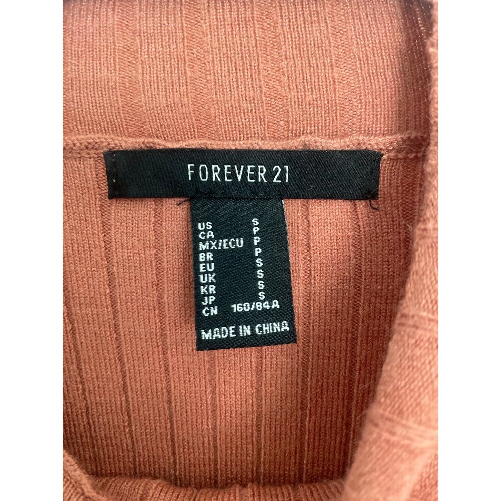 Forever 21 Womens Rust Ribbed Mock Neck Layering Top S Lightweight Fitted Spring - Picture 3 of 3
